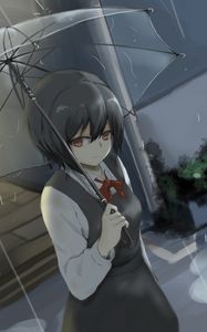 Preview wallpaper girl, glance, umbrella, rain, anime, art, gloomy