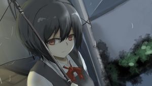 Preview wallpaper girl, glance, umbrella, rain, anime, art, gloomy