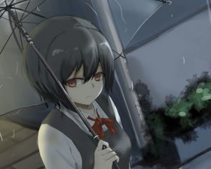 Preview wallpaper girl, glance, umbrella, rain, anime, art, gloomy