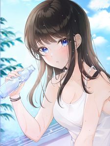 Preview wallpaper girl, glance, water, bottle, anime