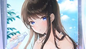 Preview wallpaper girl, glance, water, bottle, anime