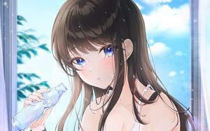 Preview wallpaper girl, glance, water, bottle, anime