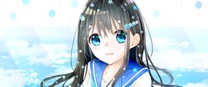 Preview wallpaper girl, glance, water, flowers, anime, art, cartoon