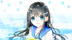 Preview wallpaper girl, glance, water, flowers, anime, art, cartoon