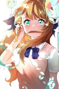 Preview wallpaper girl, glance, water, drops, anime, art