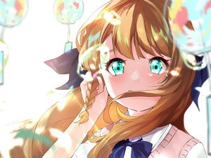 Preview wallpaper girl, glance, water, drops, anime, art