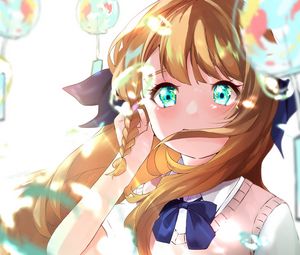 Preview wallpaper girl, glance, water, drops, anime, art
