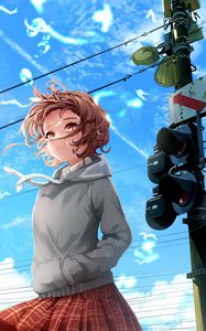 Preview wallpaper girl, glance, wind, traffic light, anime