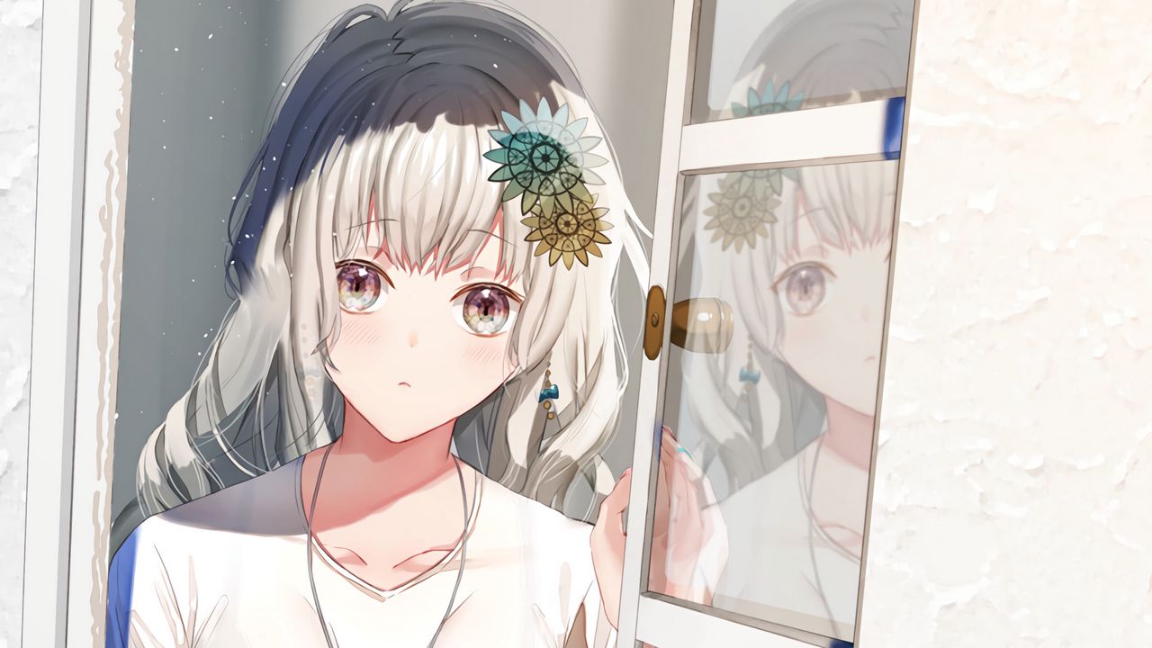 Wallpaper girl, glance, window, anime, art