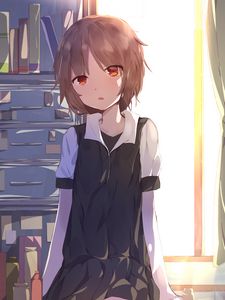 Preview wallpaper girl, glance, window, anime