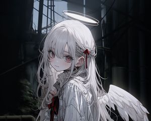 Preview wallpaper girl, glance, wings, angel, halo, art