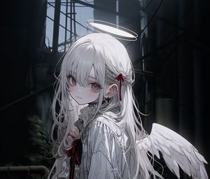 Preview wallpaper girl, glance, wings, angel, halo, art