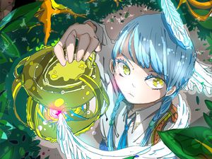 Preview wallpaper girl, glance, wings, fantasy, anime, art, cartoon