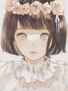 Preview wallpaper girl, glance, wreath, anime, art