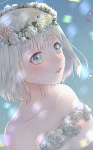 Preview wallpaper girl, glance, wreath, bride, anime