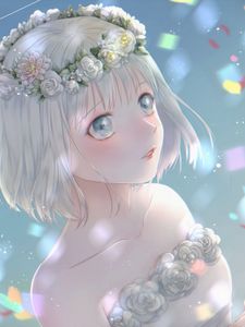 Preview wallpaper girl, glance, wreath, bride, anime