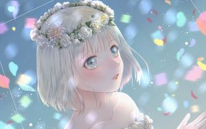 Preview wallpaper girl, glance, wreath, bride, anime