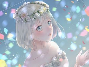 Preview wallpaper girl, glance, wreath, bride, anime