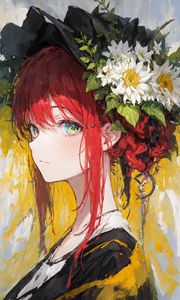 Preview wallpaper girl, glance, wreath, flowers, art, anime