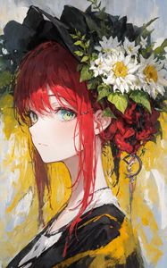 Preview wallpaper girl, glance, wreath, flowers, art, anime