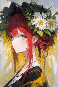 Preview wallpaper girl, glance, wreath, flowers, art, anime