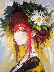 Preview wallpaper girl, glance, wreath, flowers, art, anime