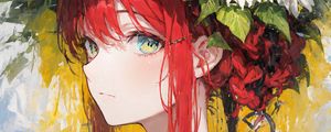 Preview wallpaper girl, glance, wreath, flowers, art, anime