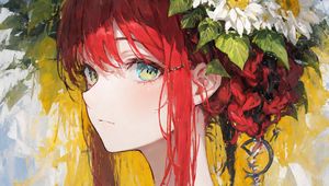 Preview wallpaper girl, glance, wreath, flowers, art, anime