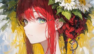 Preview wallpaper girl, glance, wreath, flowers, art, anime