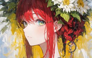 Preview wallpaper girl, glance, wreath, flowers, art, anime