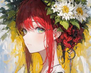 Preview wallpaper girl, glance, wreath, flowers, art, anime