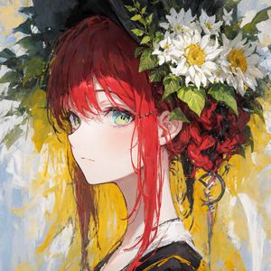 Preview wallpaper girl, glance, wreath, flowers, art, anime