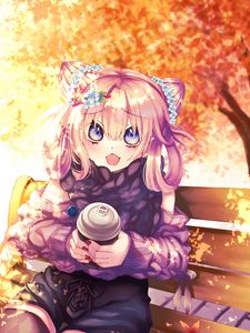 Preview wallpaper girl, glass, style, autumn, anime
