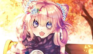 Preview wallpaper girl, glass, style, autumn, anime