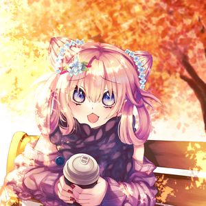 Preview wallpaper girl, glass, style, autumn, anime