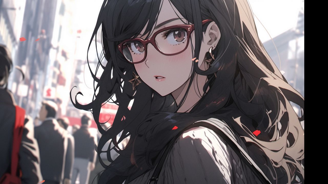 Wallpaper girl, glasses, anime, people, street