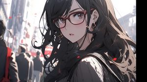 Preview wallpaper girl, glasses, anime, people, street