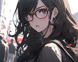 Preview wallpaper girl, glasses, anime, people, street