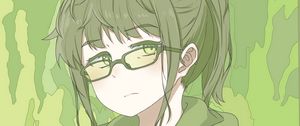 Preview wallpaper girl, glasses, anime, art, cartoon, green