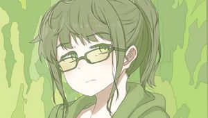 Preview wallpaper girl, glasses, anime, art, cartoon, green