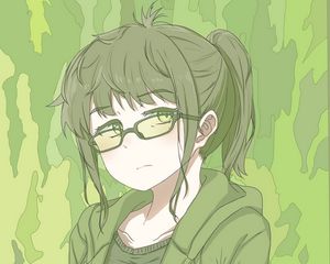 Preview wallpaper girl, glasses, anime, art, cartoon, green