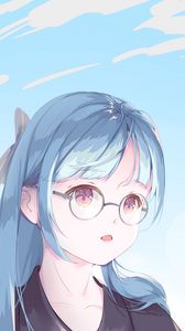 Preview wallpaper girl, glasses, anime, art, blue