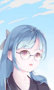 Preview wallpaper girl, glasses, anime, art, blue