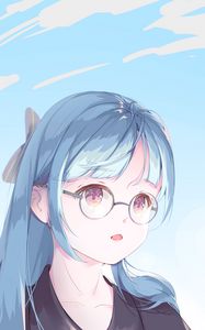 Preview wallpaper girl, glasses, anime, art, blue