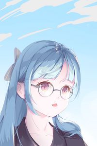 Preview wallpaper girl, glasses, anime, art, blue