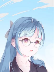 Preview wallpaper girl, glasses, anime, art, blue