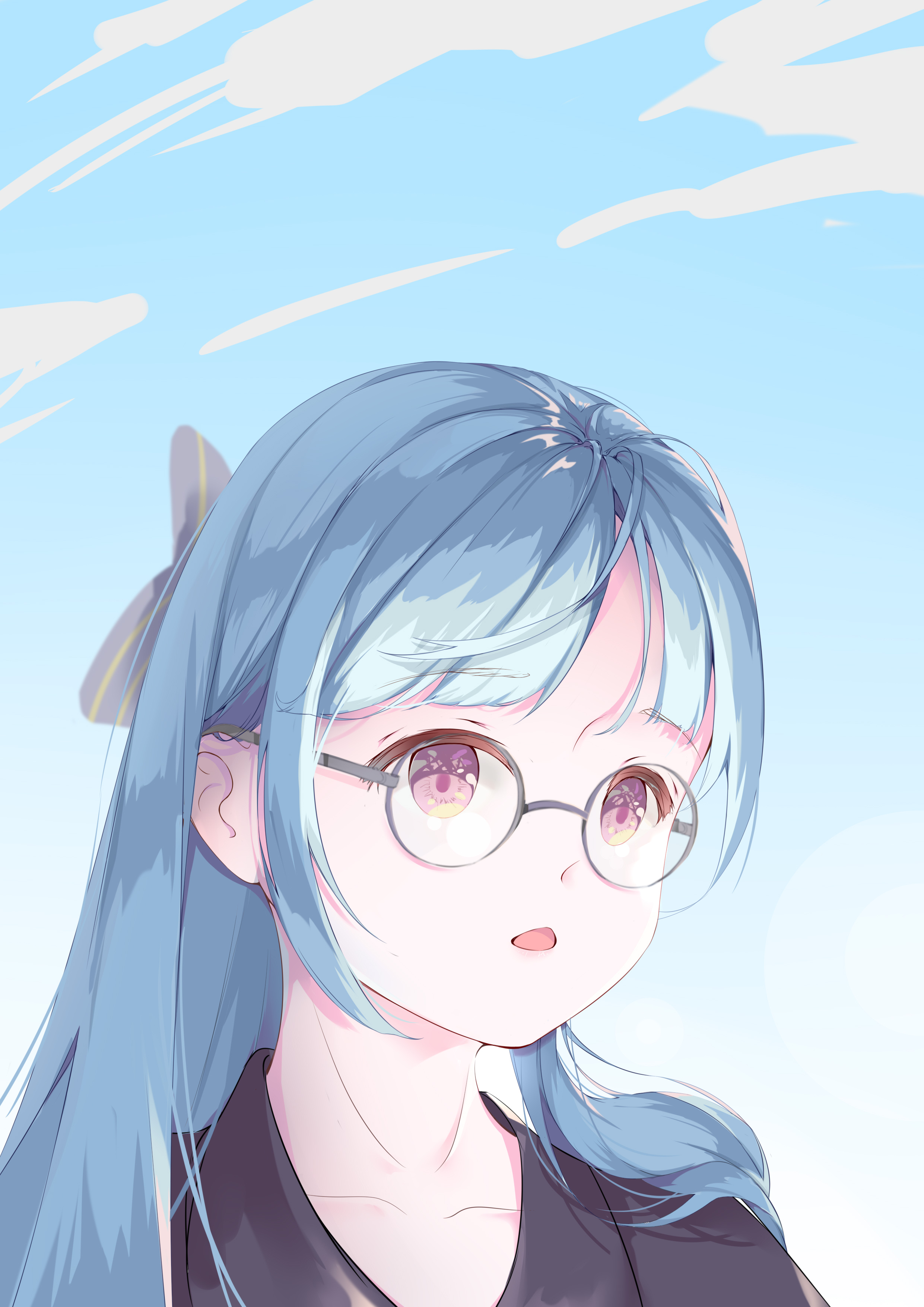 Download wallpaper 2481x3508 girl, glasses, anime, art, blue hd background