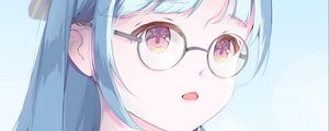 Preview wallpaper girl, glasses, anime, art, blue
