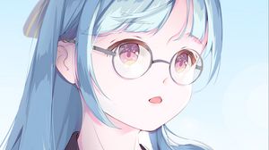 Preview wallpaper girl, glasses, anime, art, blue