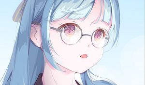 Preview wallpaper girl, glasses, anime, art, blue